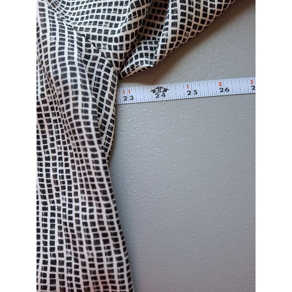 Ann Taylor Tunic Blouse L Black White Geometric V Neck 3/4 Sleeve Lagenlook - Picture 5 of 6